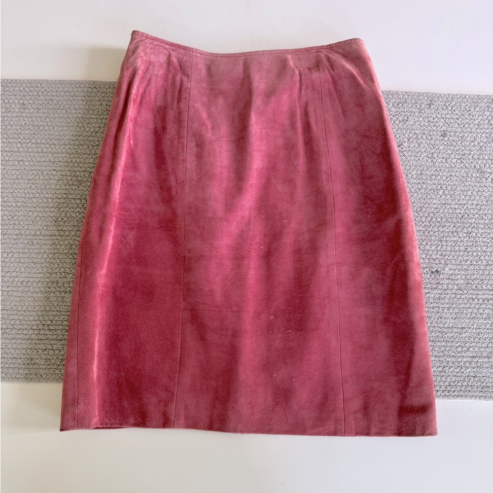 Vintage 70s 80s CHIA Pink Mauve Suede Leather Mini Skirt Size 8